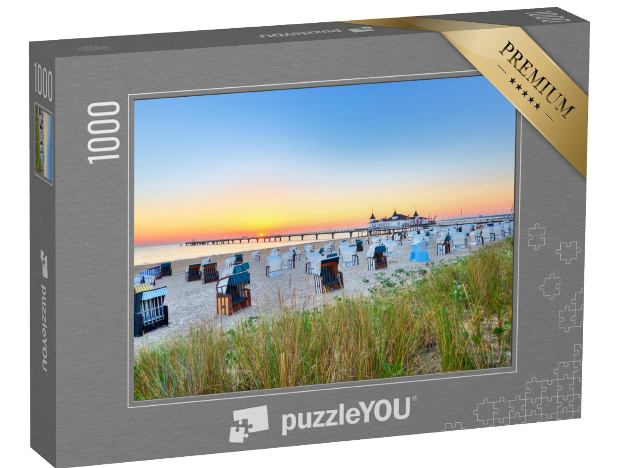 puzzle 1000 dílků „Dopoledne na pláži Baltského moře, molo Ahlbeck“