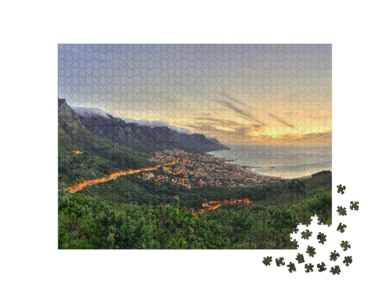 puzzle 1000 dílků „Kapské Město se Stolovou horou, Lví hlavou a Dvanácti apoštoly, Jihoafrická republika“