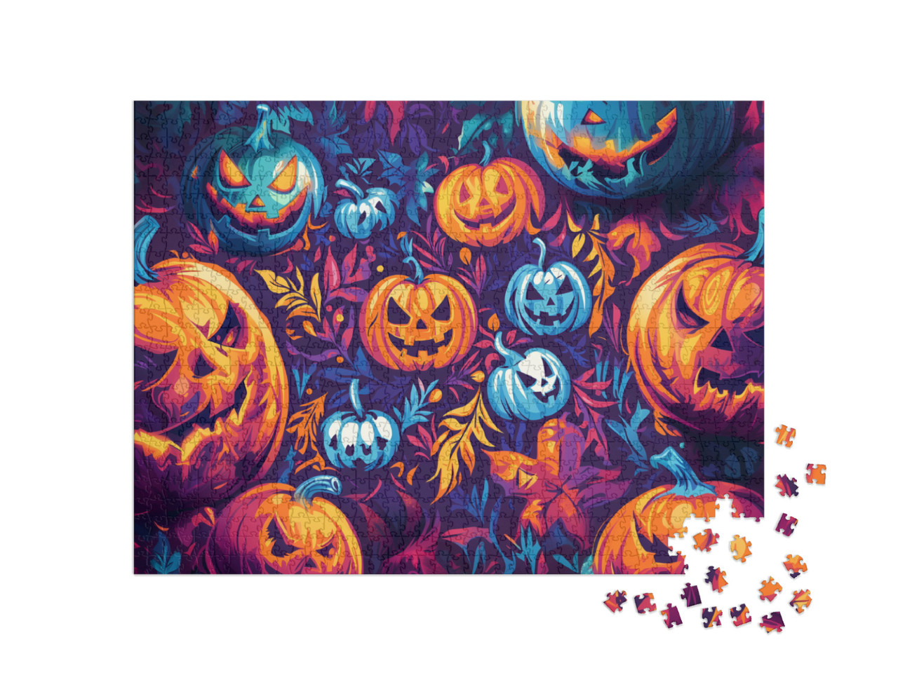 puzzle 1000 dílků „Barevné dýně, Halloween“