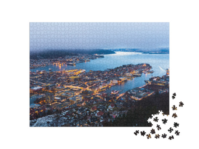 puzzle 1000 dílků „Pohled na Bergen z vrcholu hory , Norsko“