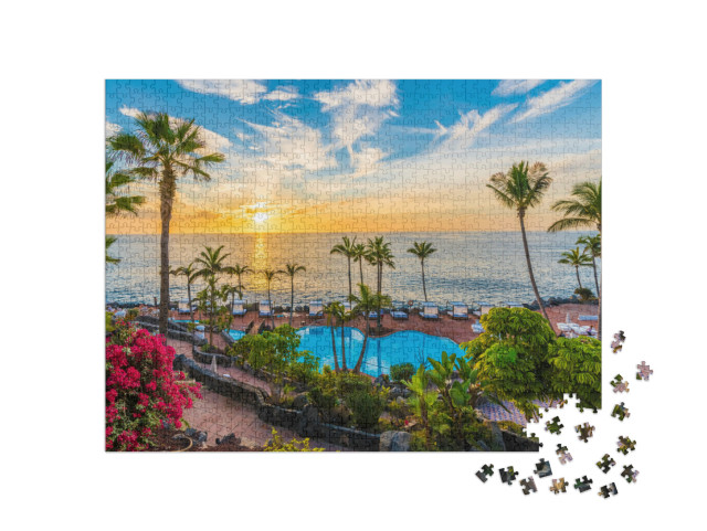 puzzle 1000 dílků „Západ slunce na pobřeží Adeje, Tenerife, Španělsko“