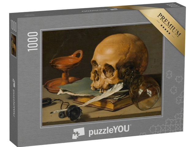 puzzle 1000 dílků „Pieter Claesz - Zátiší s lebkou a perem“
