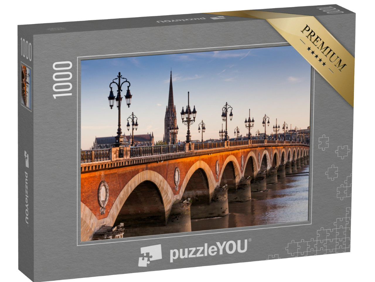 puzzle 1000 dílků „Pohled na Pont de pierre při západu slunce, Bordeaux, Francie“