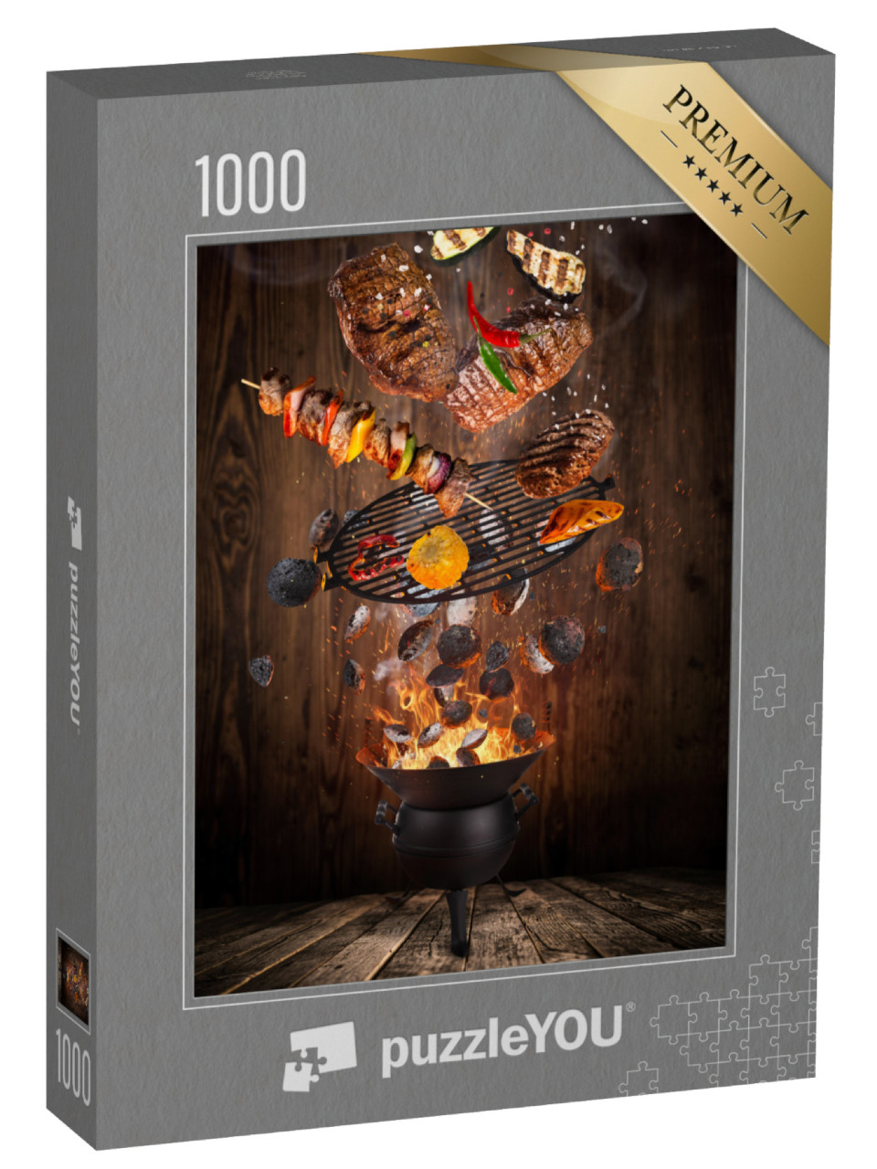 puzzle 1000 dílků „Kotlíkový gril s horkými briketami a grilovaným masem“