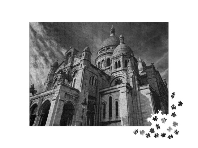 puzzle 1000 dílků „Bazilika Sacre Coeur Montmartre, černobílý obrázek, Paříž“