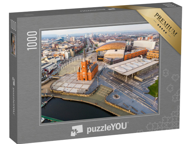 puzzle 1000 dílků „Záběr z dronu: Cardiffské molo s městem za ním“