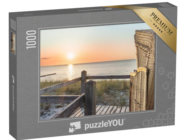 puzzle 1000 dílků „Západ slunce a plážové lehátko na pláži Baltského moře“