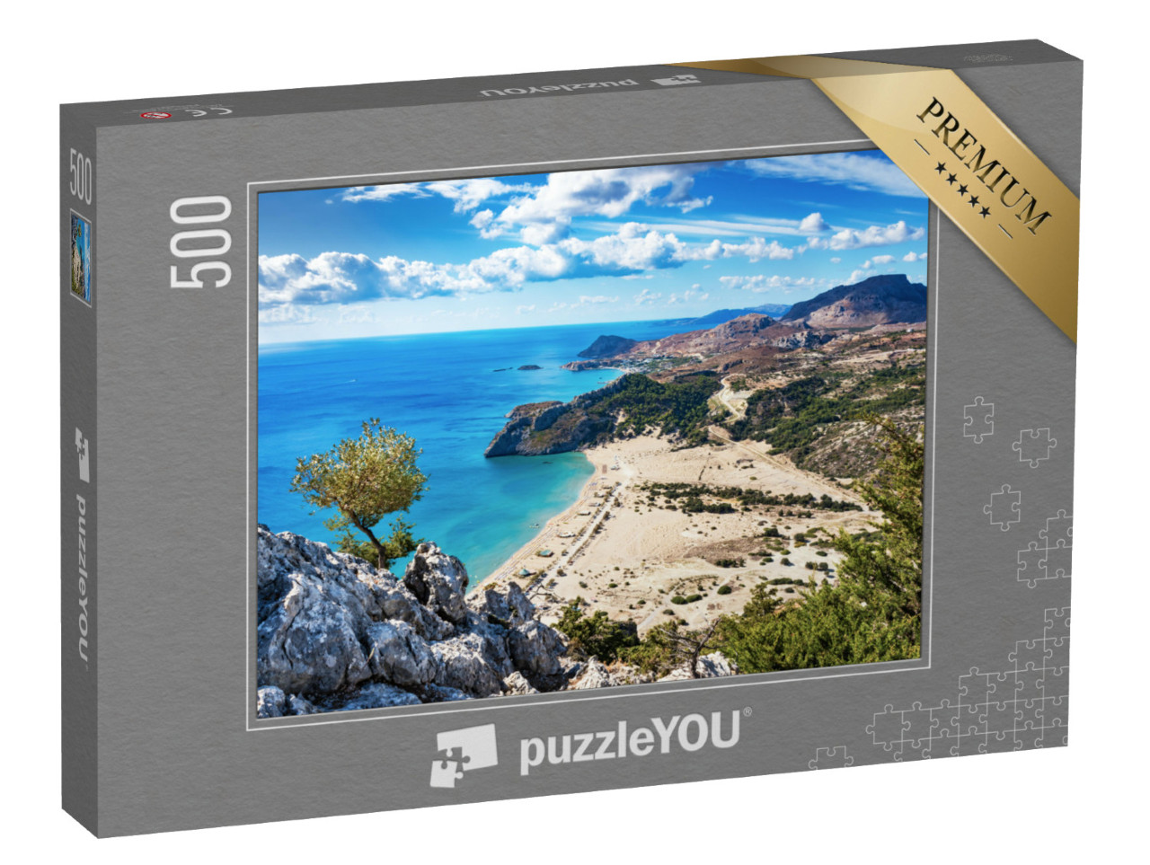 puzzle 500 dílků „Pláž se zlatým pískem: Tsambika, Rhodos, Řecko“
