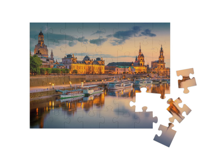 puzzle 48 dílků „Drážďany na Labi: panorama města s Augustovým mostem, Sasko, Německo“