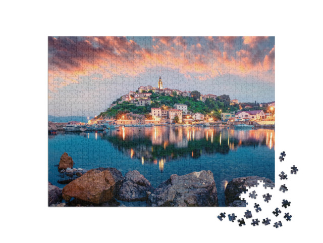 puzzle 1000 dílků „Krajina města Vrbnik na Jadranu, Chorvatsko“