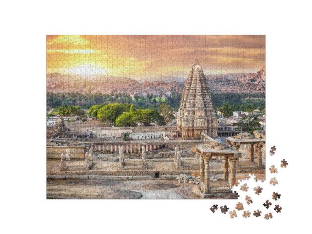 puzzle 1000 dílků „Západ slunce u chrámu Virupakša v Hampi, Karnátaka, Indie“