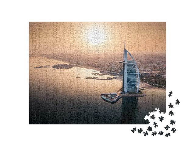 puzzle 1000 dílků „Dubajské panorama u moře s luxusním hotelem“