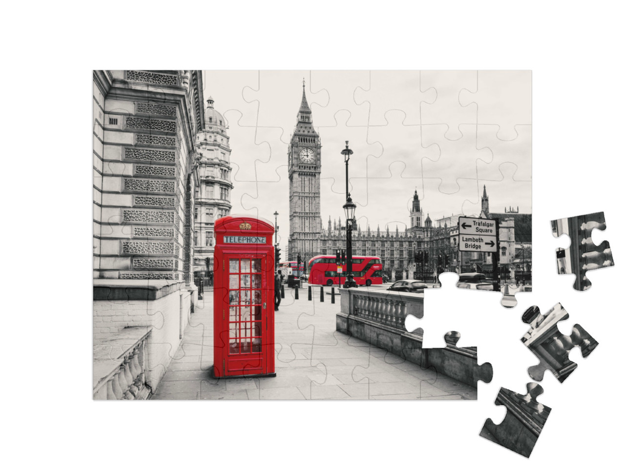 puzzle 48 dílků „Červená telefonní budka, Londýn, Anglie“