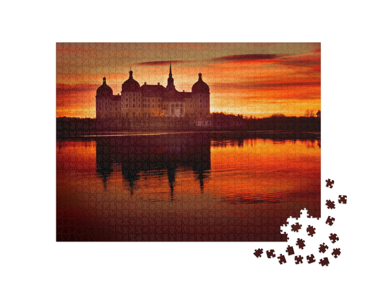 puzzle 1000 dílků „Zámek Moritzburg při východu slunce v zimě“