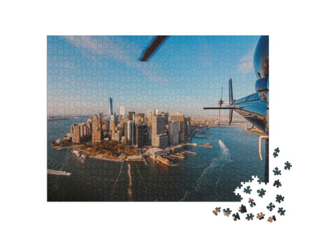 puzzle 1000 dílků „Panorama New Yorku a řeka Hudson z vrtulníku“