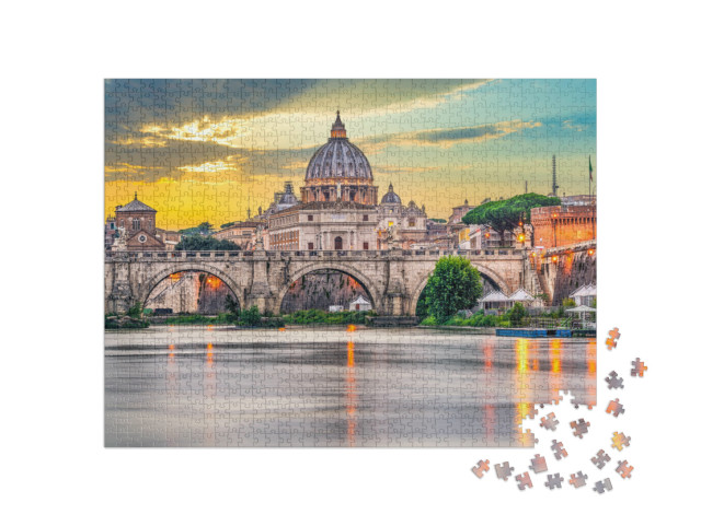 puzzle 1000 dílků „Bazilika svatého Petra a Ponte Vittorio Emanuele II ve Vatikánu, Řím“