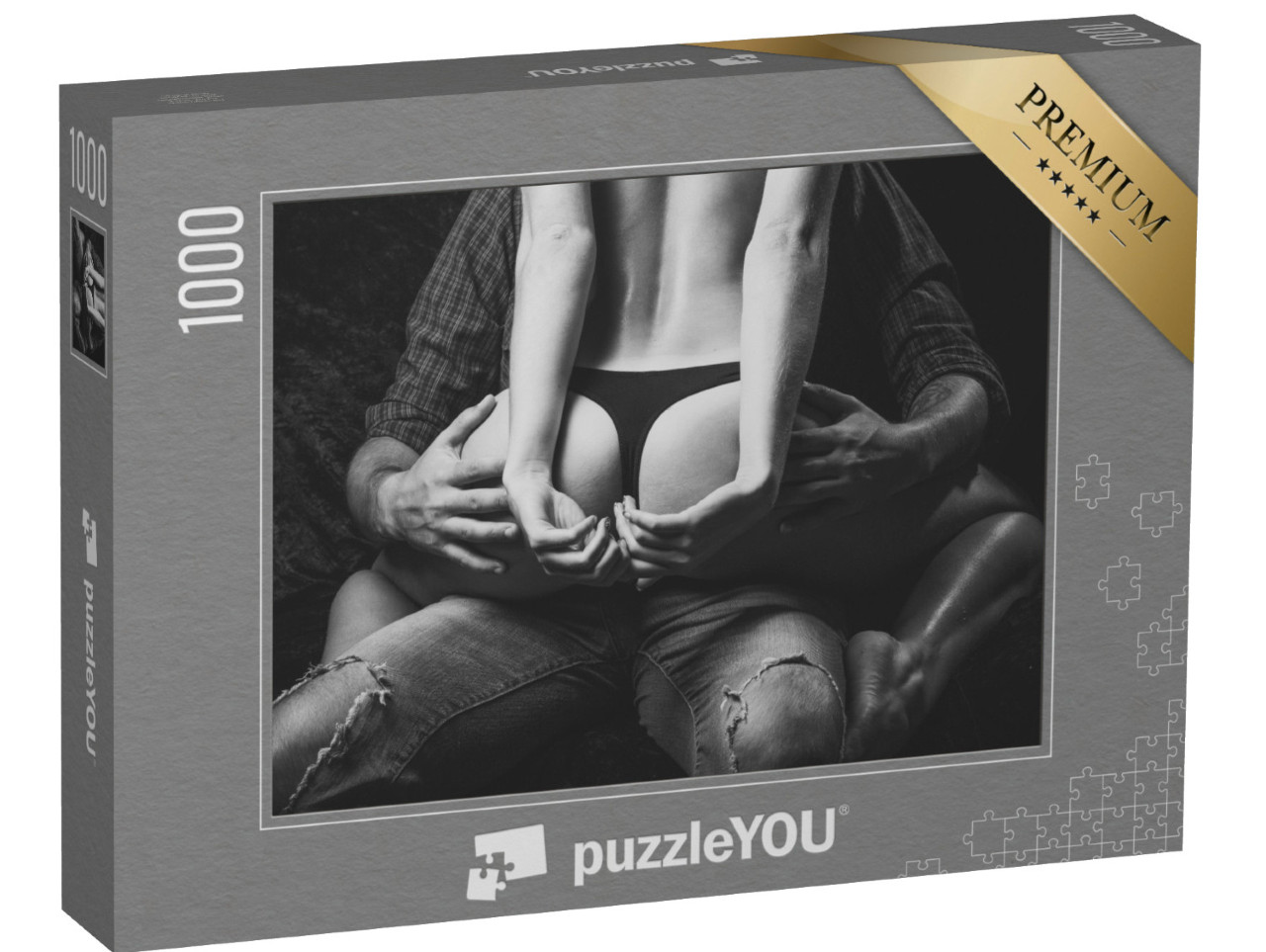 puzzle 1000 dílků „Erotické umění: Sedí mu na klíně“