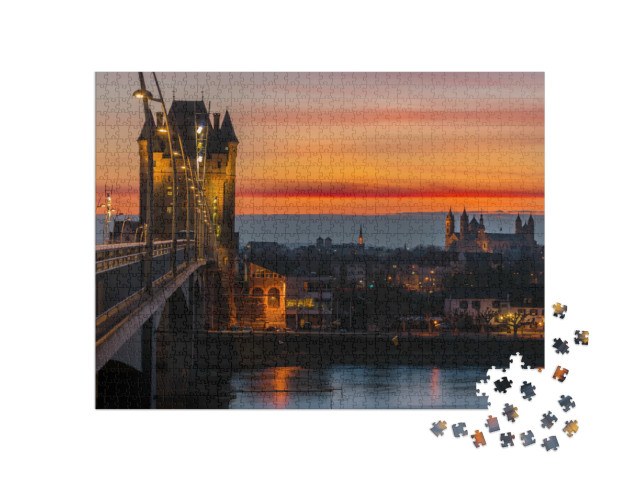 puzzle 1000 dílků „Rýnský most a katedrála svatého Petra ve Wormsu, Německo“