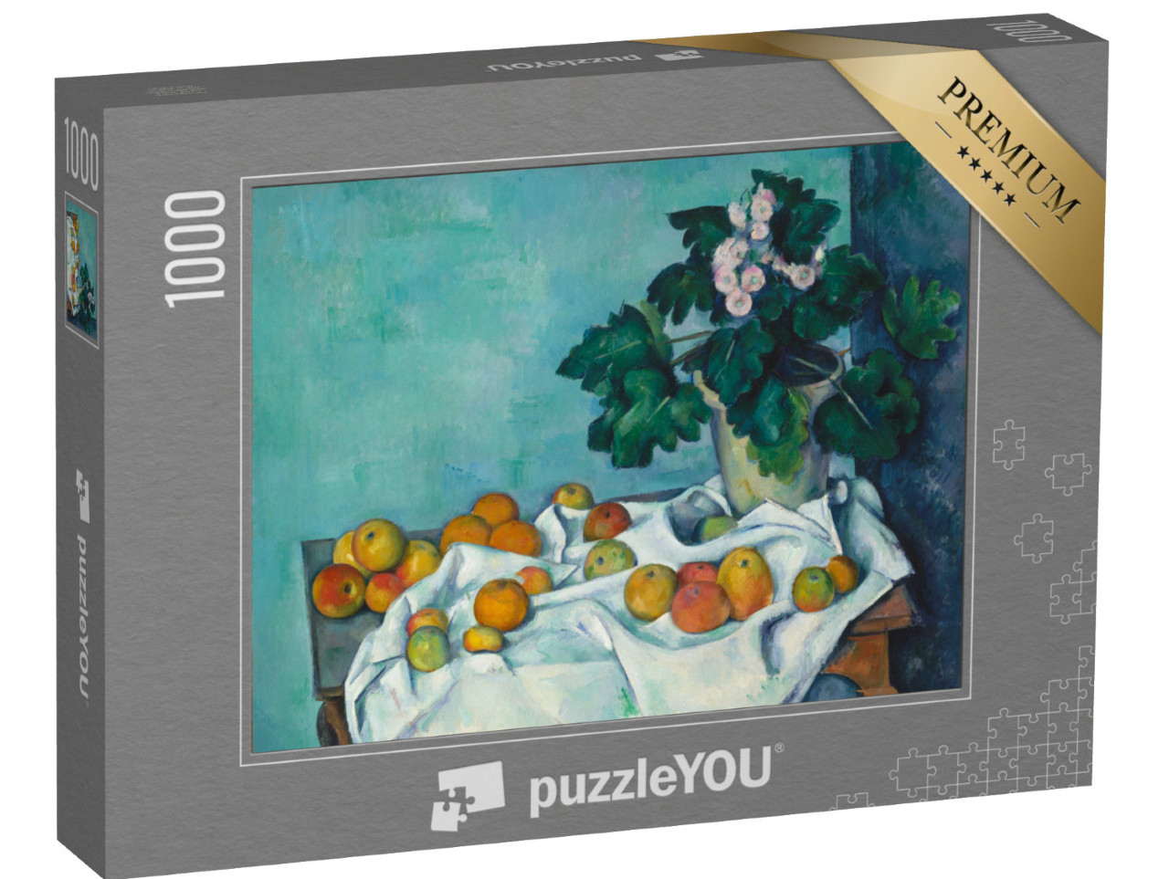 puzzle 1000 dílků „Paul Cézanne - Zátiší s jablky a květináčem s kravskými lilky“