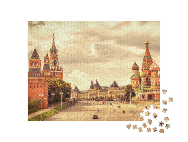 puzzle 1000 dílků „Chrám Vasila Blaženého a Kreml, Rudé náměstí, Moskva“