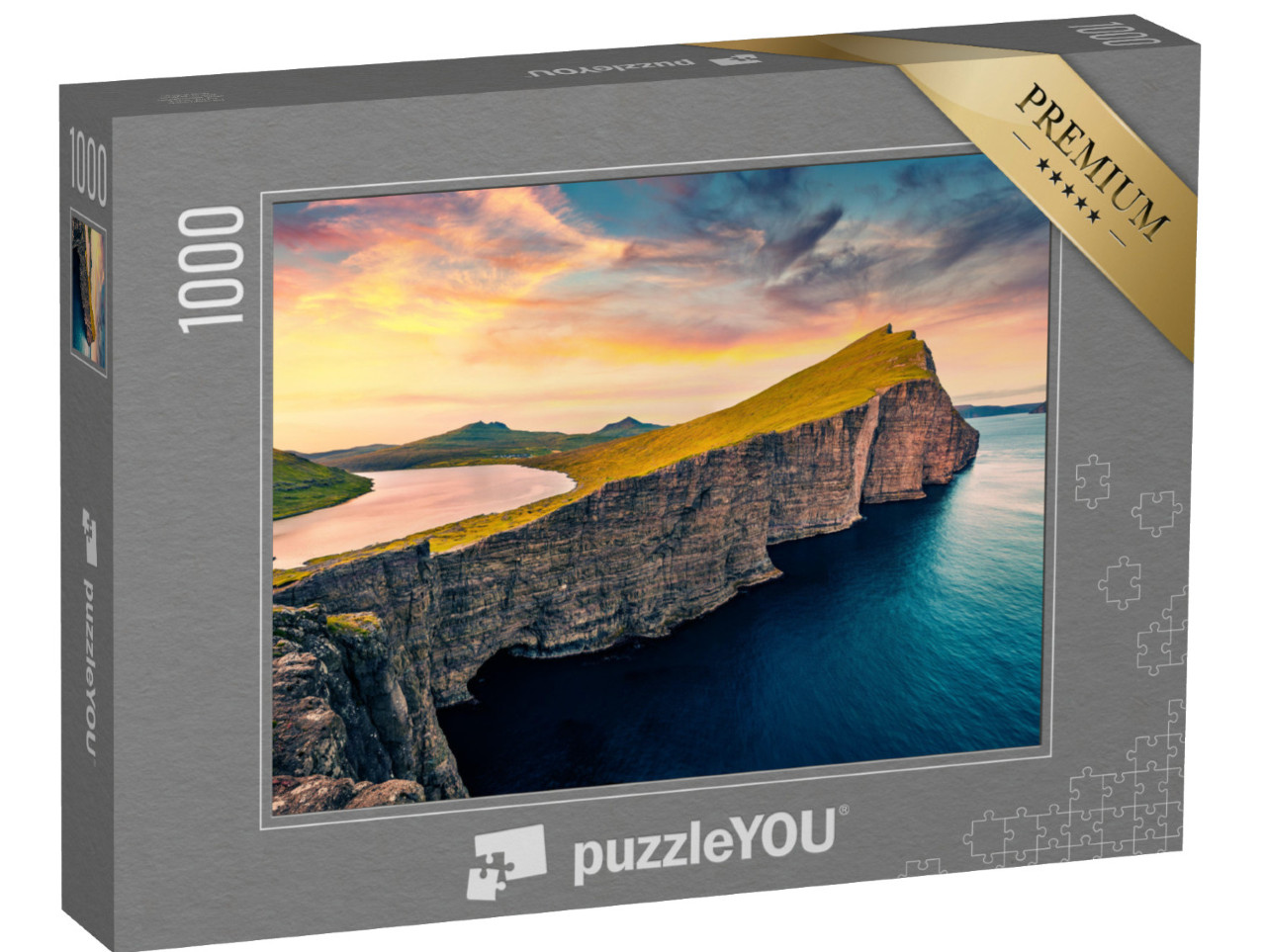 puzzle 1000 dílků „Letecký pohled na jezero Sorvagstan, Faerské ostrovy, Dánsko“