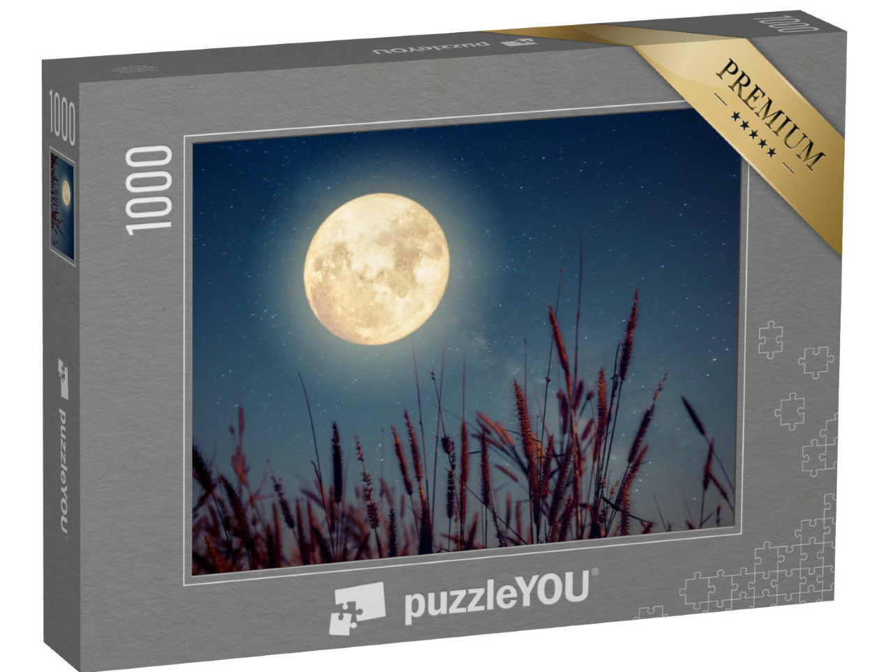 puzzle 1000 dílků „Úplněk nad podzimními klasy kukuřice“