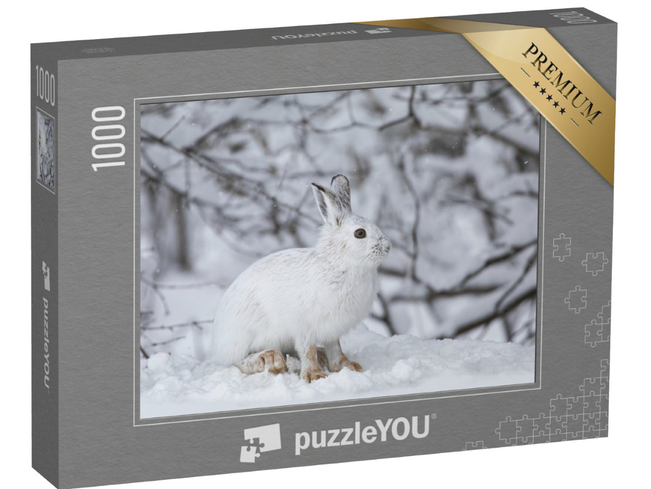 puzzle 1000 dílků „Bílý horský zajíc v kanadské zimě“