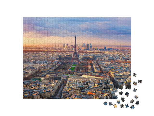 puzzle 1000 dílků „Letecký pohled na Paříž při západu slunce, Francie“