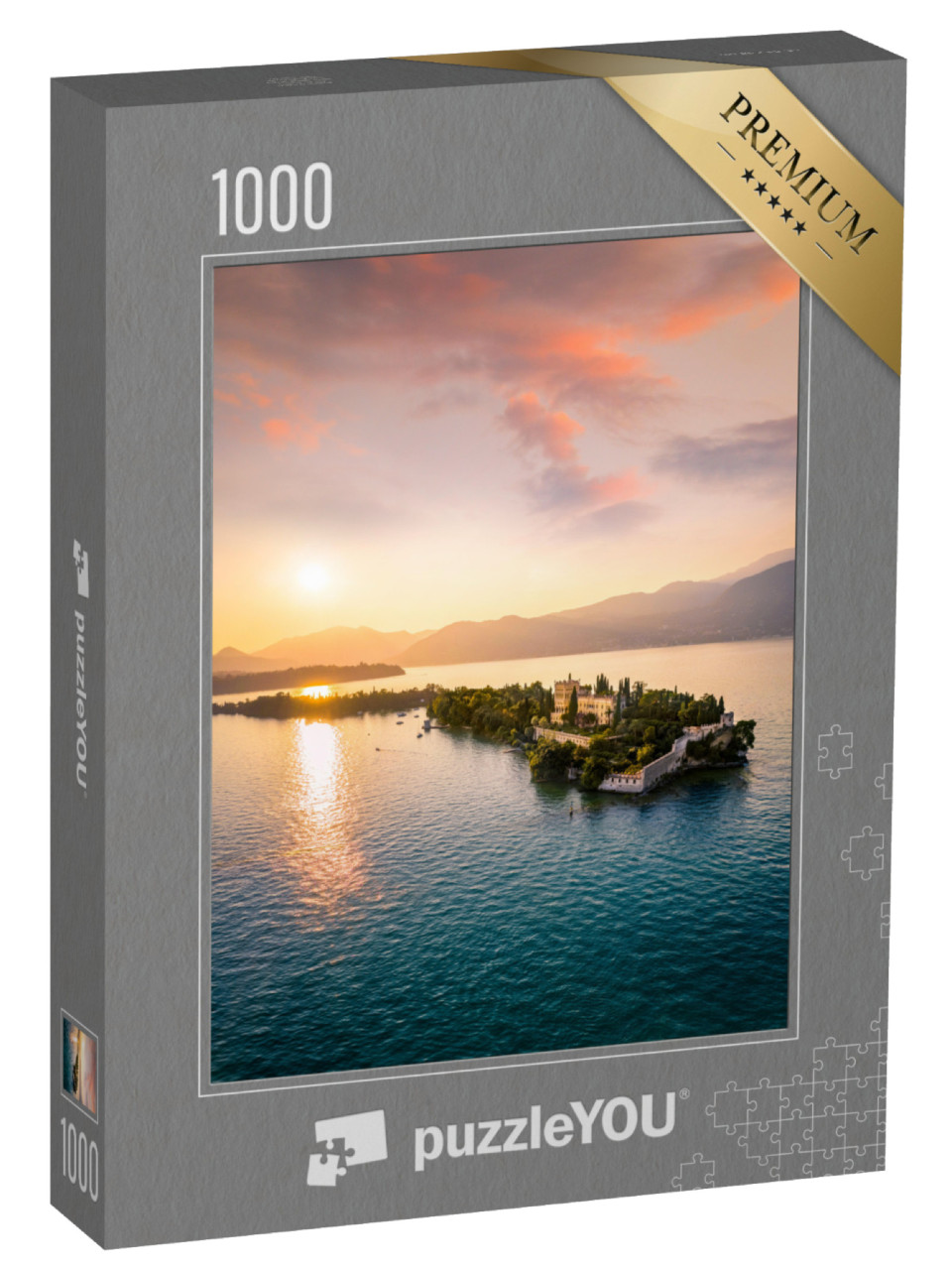 puzzle 1000 dílků „Isola del Garda s vilou Borghese při západu slunce, Itálie“