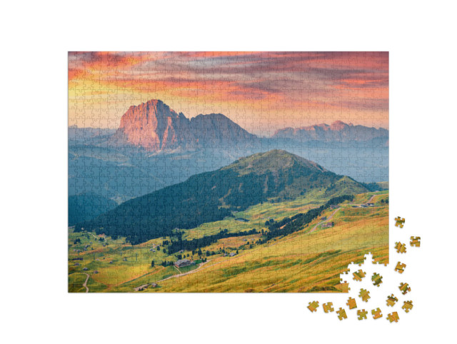 puzzle 1000 dílků „Úchvatný podzimní pohled na Sassolungo a Sella, Dolomity, Itálie“