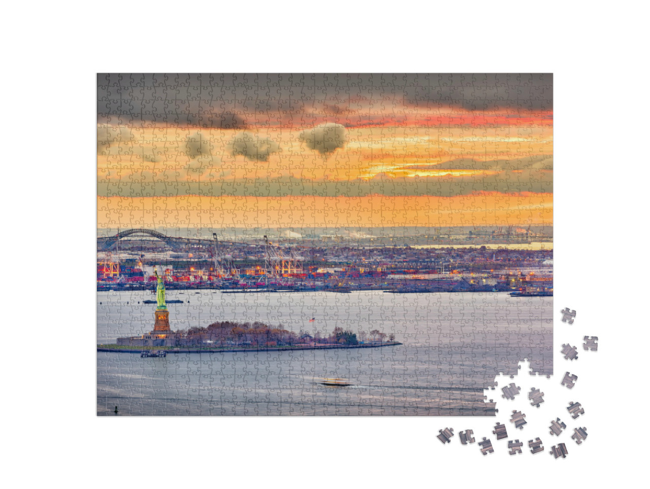 puzzle 1000 dílků „Newyorský přístav se sochou Svobody, New York“