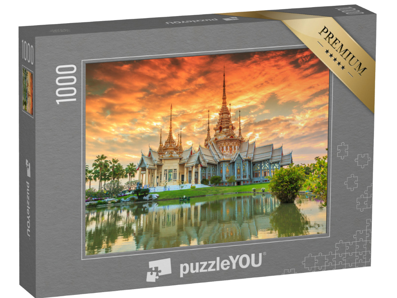 puzzle 1000 dílků „Západ slunce u chrámu Wat thai, Thajsko“