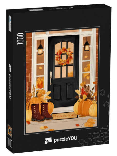 puzzle 1000 dílků „Podzimně vyzdobená vstupní dveře na Halloween“