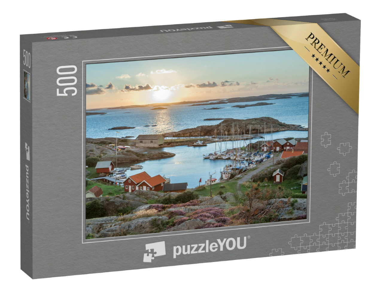 puzzle 500 dílků „Rybářský přístav švédského souostroví, ostrov Ramsoe, Švédsko“