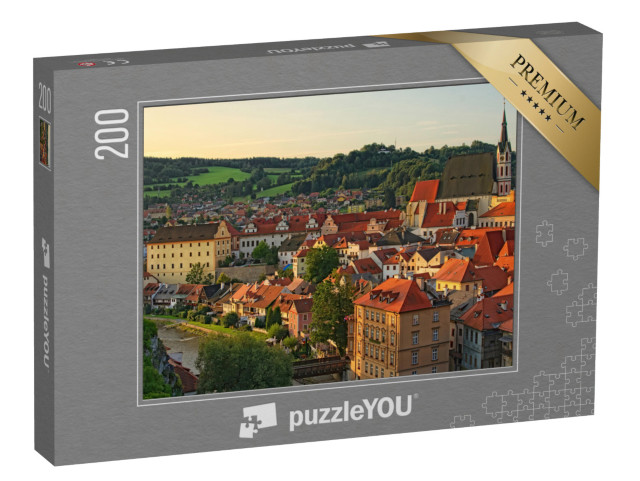 puzzle 200 dílků „Ranní krajina města s červenými taškovými střechami, Krumlov, Česká republika“