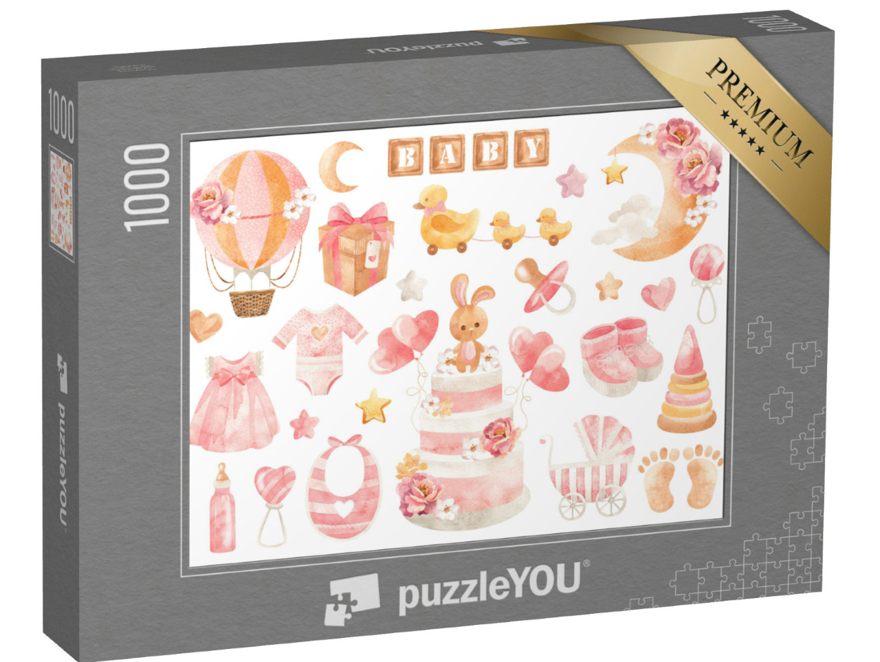 puzzle 1000 dílků „Sada akvarelových prvků pro holčičku. Stro“