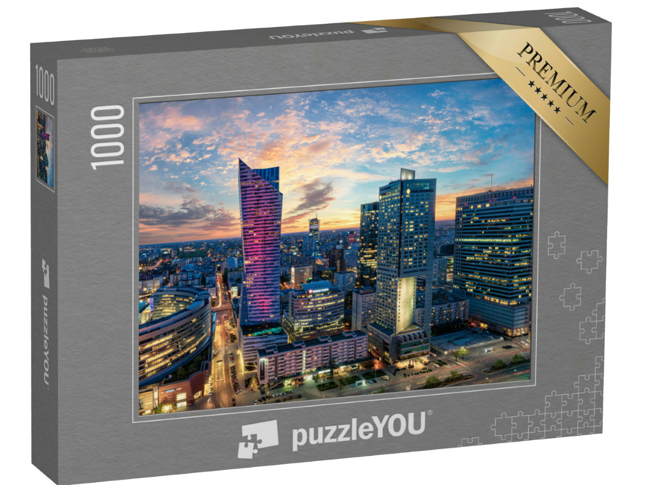 puzzle 1000 dílků „Varšavské mrakodrapy při západu slunce, Polsko“