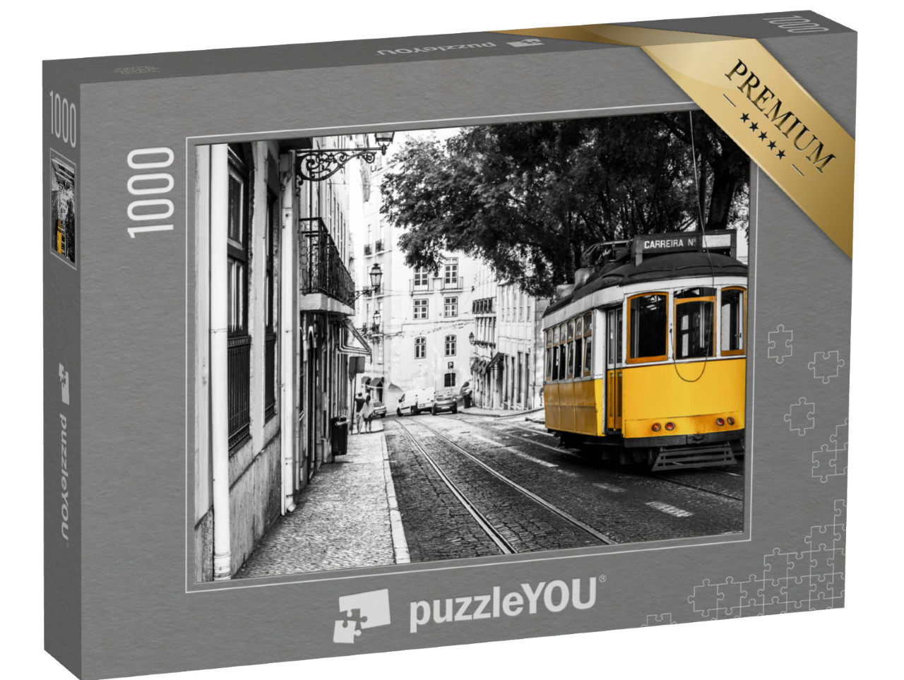 puzzle 1000 dílků „Žlutá tramvaj ve starých ulicích Lisabonu, Portugalsko“