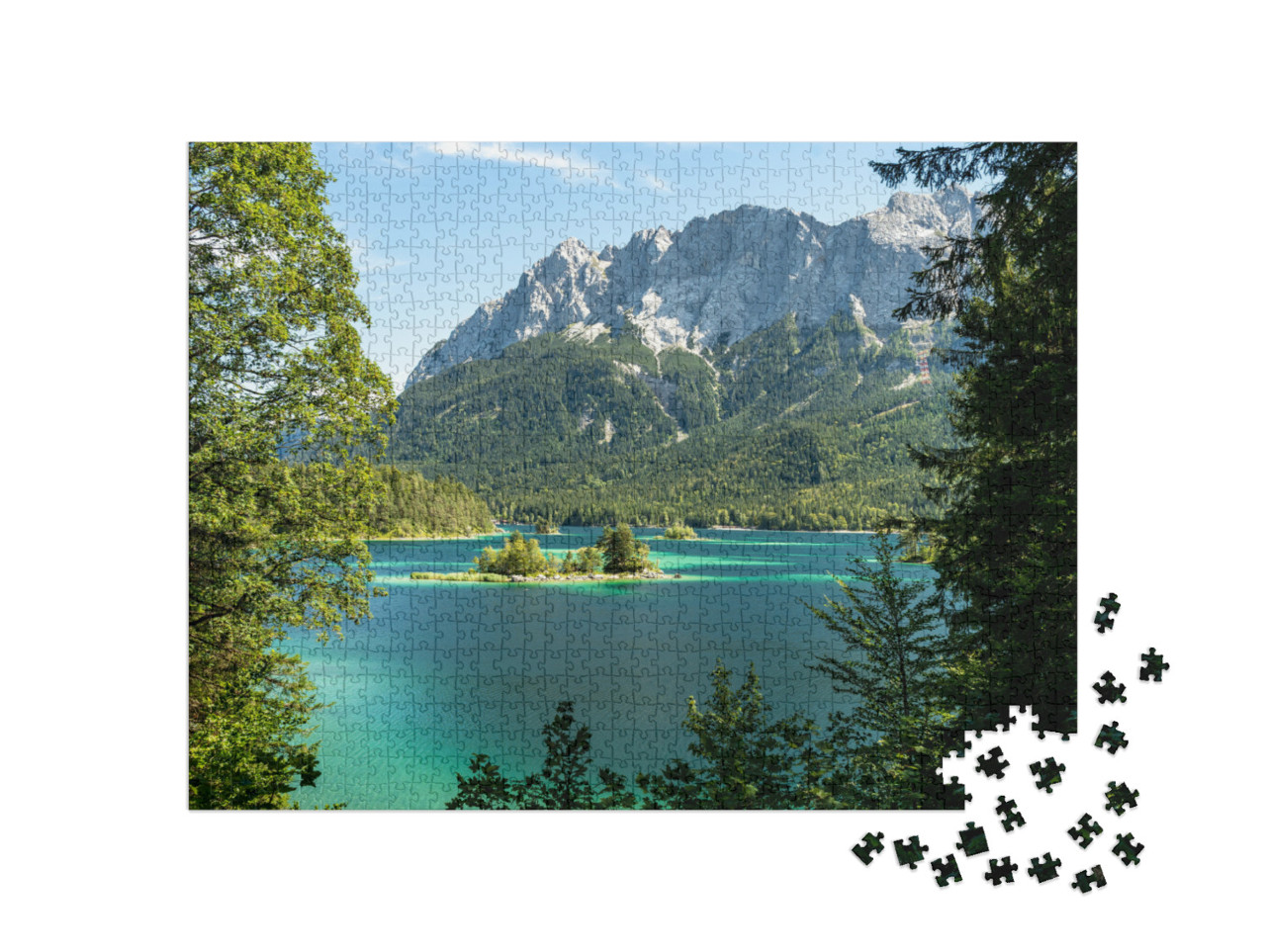 puzzle 1000 dílků „Pohled na Zugspitze a Eibsee, Bavorsko, Německo“