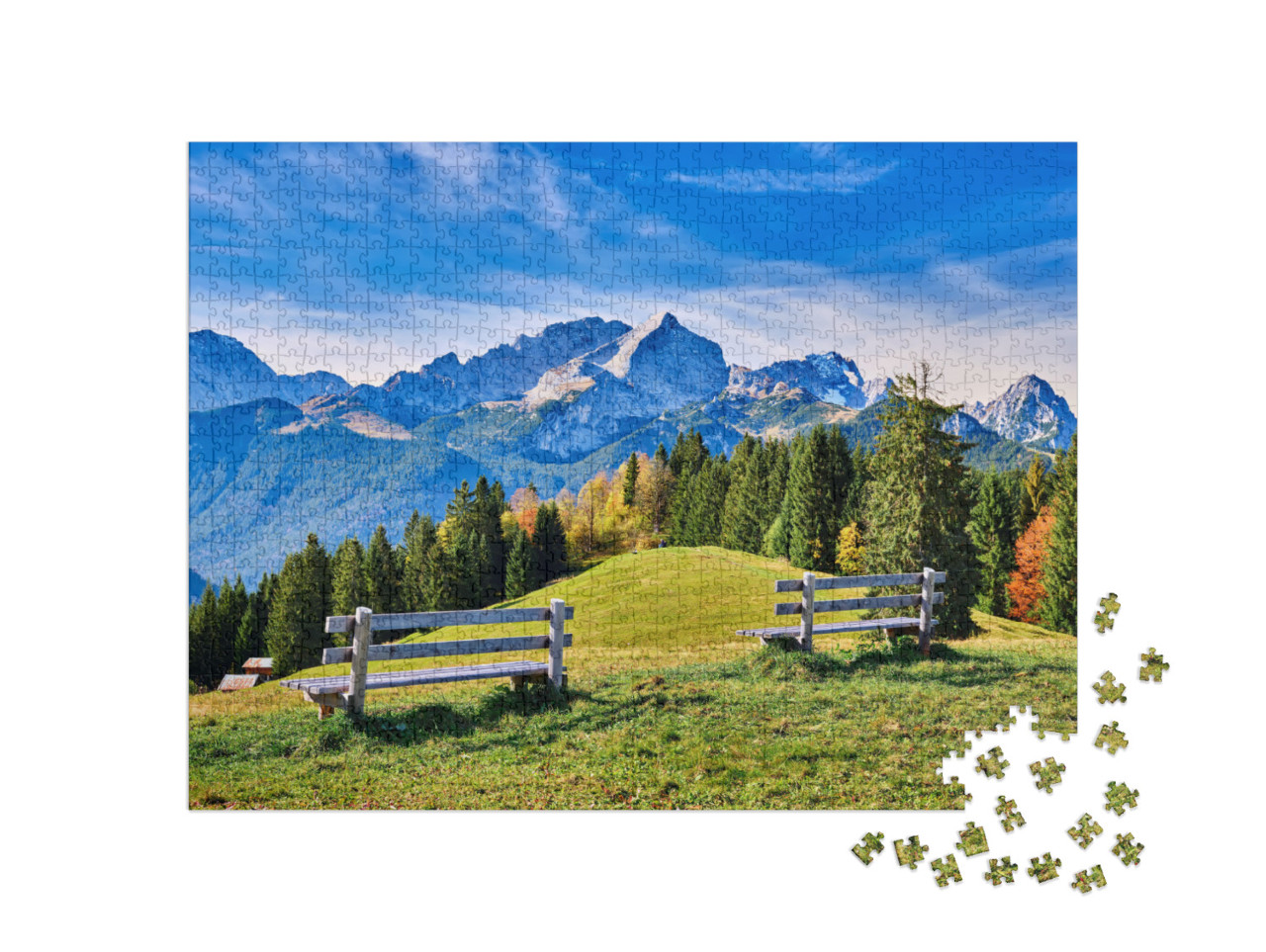 puzzle 1000 dílků „Pohled na Alpy v regionu Garmisch-Partenkirchen, Německo“