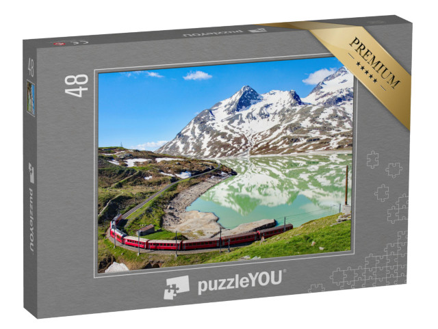 puzzle 48 dílků „Vlak na krásném průsmyku Bernina ve Švýcarsku“