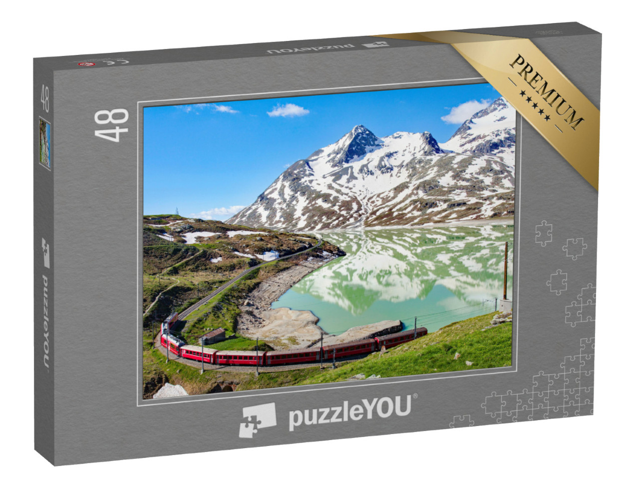 puzzle 48 dílků „Vlak na krásném průsmyku Bernina ve Švýcarsku“