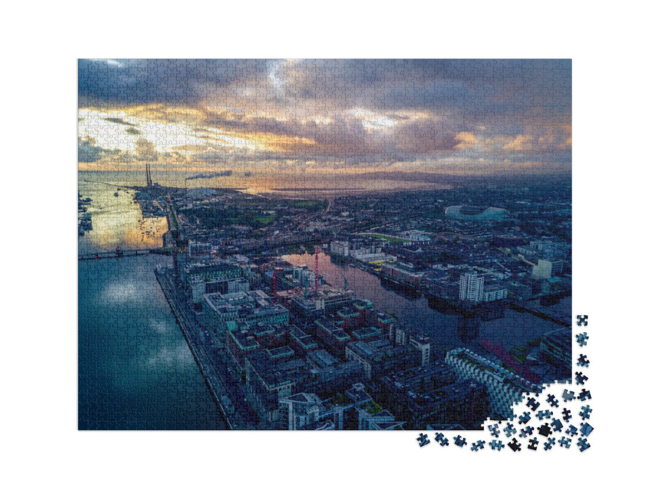 puzzle 2000 dílků „Dublinské doky večer, Irsko“