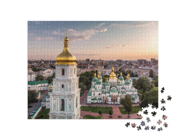 puzzle 1000 dílků „Zvonice a katedrála svaté Sofie, Kyjev, Ukrajina“
