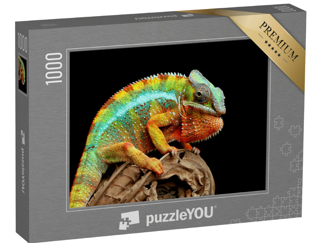 puzzle 1000 dílků „Chameleon panter na suchém listí“