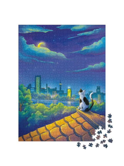 puzzle 1000 dílků „Kočka v měsíční noci“