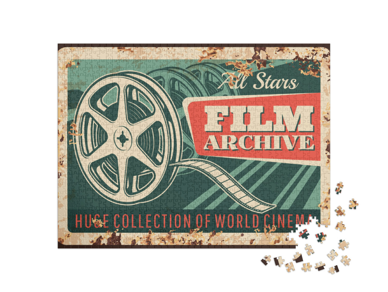 puzzle 1000 dílků „Retro design filmového kotouče, kino“