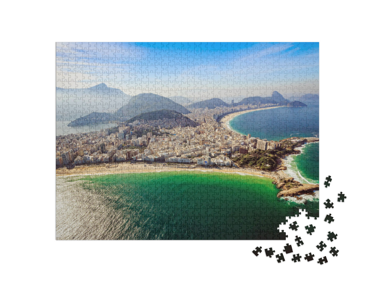 puzzle 1000 dílků „Letecký pohled na slavné pláže Copacabana a Ipanema“