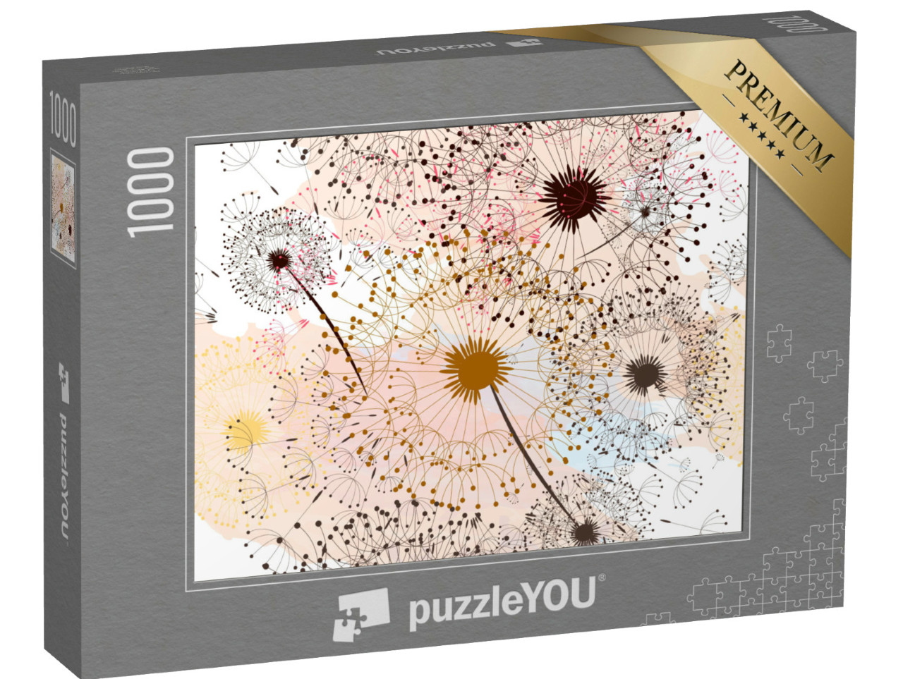 puzzle 1000 dílků „Květinový vzor s ručně kreslenými pampeliškami...“
