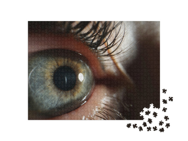 puzzle 1000 dílků „Ženské oko s černě namalovanými řasami Zblízka...“